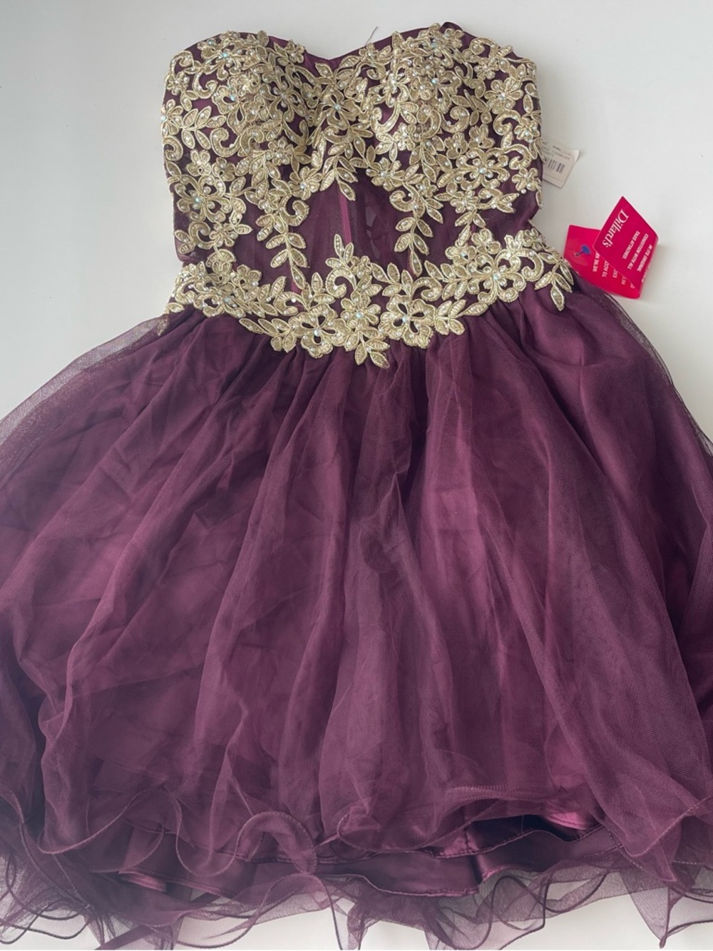 Blondie Nites NWT Burgundy Gold Embroidered Corset Prom Dress Size 1 XS